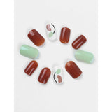 Greenish Print Multicolor 12 PCs Fake Nails Set - Green Multicolor