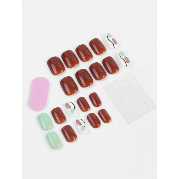 Greenish Print Multicolor 12 PCs Fake Nails Set - Green Multicolor