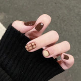 Geo Print Short Length Shiny Fake Nails 12 PCs Set - Multicolor