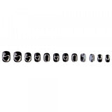 12 PCs Heart Prints Party Wear Short Fake Nails Set - Black
