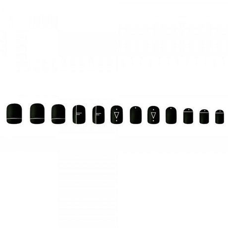Geo Print Short Length Party 12 PCs Fake Nails Set - Black