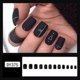 Geo Print Short Length Party 12 PCs Fake Nails Set - Black