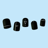Geo Print Short Length Party 12 PCs Fake Nails Set - Black