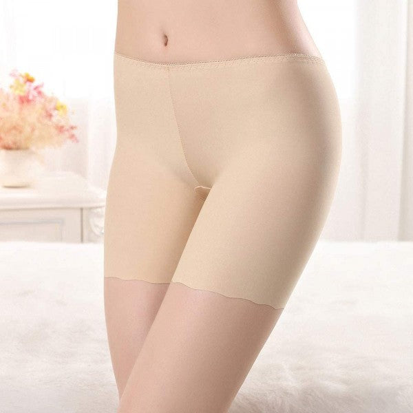 Elastic Waist Soft Fabric Solid Color Women Boxer Underwear - Skin