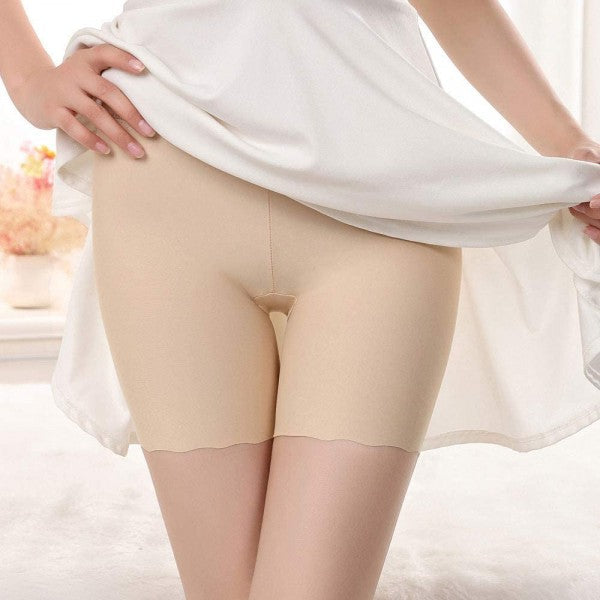 Elastic Waist Soft Fabric Solid Color Women Boxer Underwear - Skin