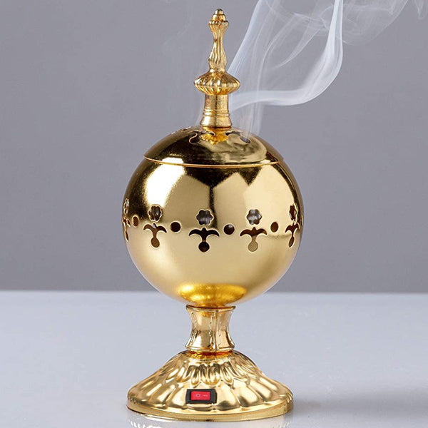 Golden Carved Round Shaped Incense Bakhoor Burner - Golden