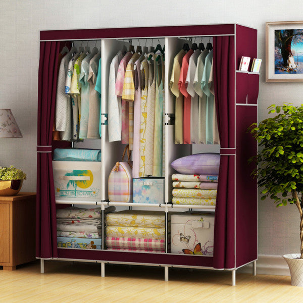 High Capacity Dustproof Household Clothes Storage Wardrobe - Wine Red
