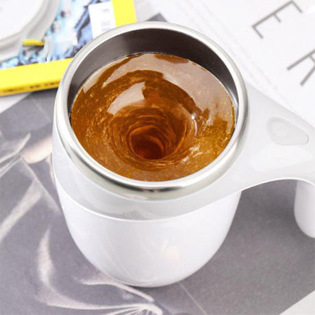 Stainless Steel Coffee Mixing Automatic Stirring Cup  - White