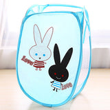 Mesh Cute Rabbit Printed Colorful Laundry Basket - Blue