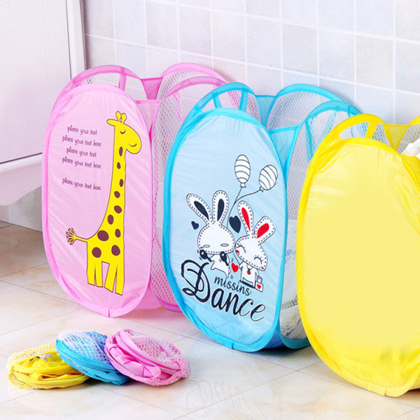 Mesh Cute Cats Print Colorful Laundry Basket - Pink
