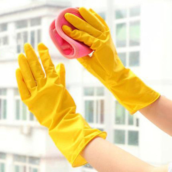 Multipurpose Dish Washing Cleaning Latex Rubber Long Gloves - Yellow