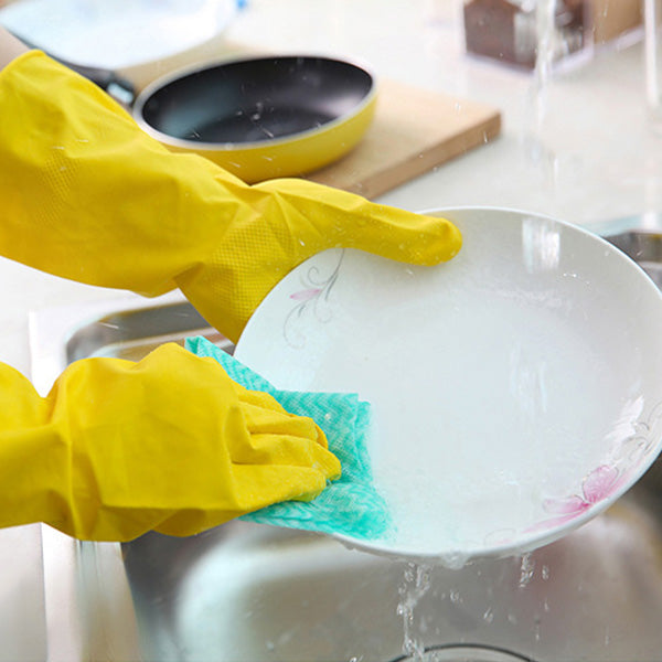 Multipurpose Dish Washing Cleaning Latex Rubber Long Gloves - Yellow