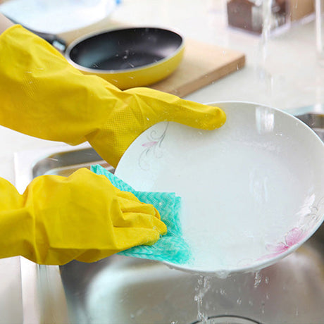 Multipurpose Dish Washing Cleaning Latex Rubber Long Gloves - Yellow