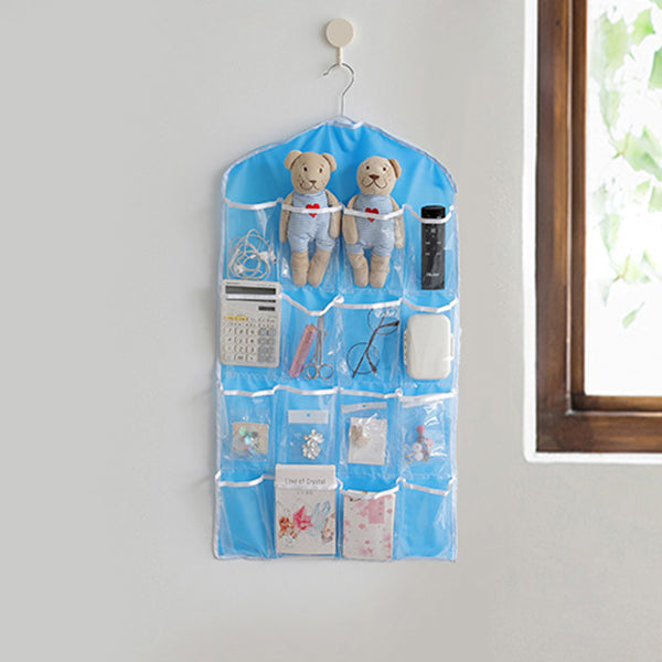Multi Pockets Wardrobe Hanging Storage Fabric Rack - Blue
