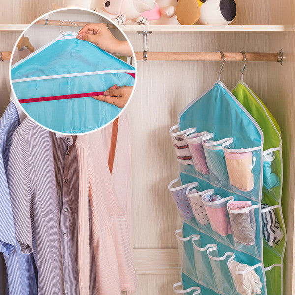 Multi Pockets Wardrobe Hanging Storage Fabric Rack - Blue