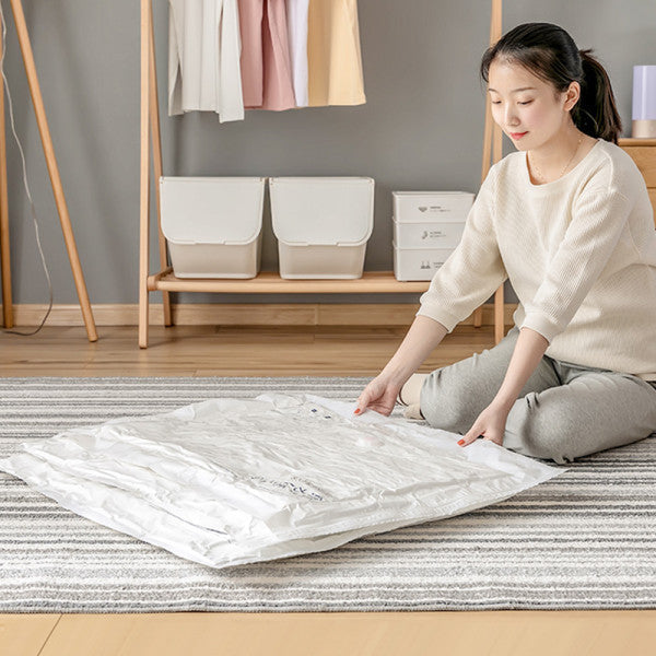 2 Pieces Vacuum Space Saving Clothes Storage Bag - 80x100cm - White - Shop N Save
