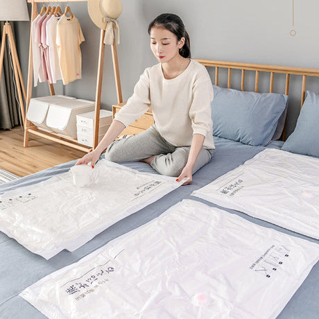 2 Pieces Vacuum Space Saving Clothes Storage Bag - 80x100cm - White - Shop N Save