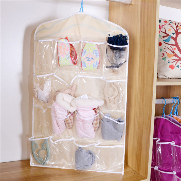 Multi Pockets Wardrobe Hanging Storage Fabric Rack - Beige
