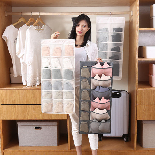 Multi Pockets Wardrobe Hanging Storage Fabric Rack - Beige