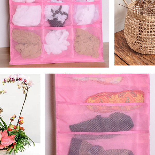 Multi Pockets Wardrobe Hanging Storage Fabric Rack - Pink