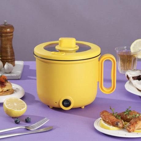 Food Cooking Pot With Lid Noodles Egg Boiler Multifunctional Hotpot Direct Power Mini Cooker - 1.5L - Yellow