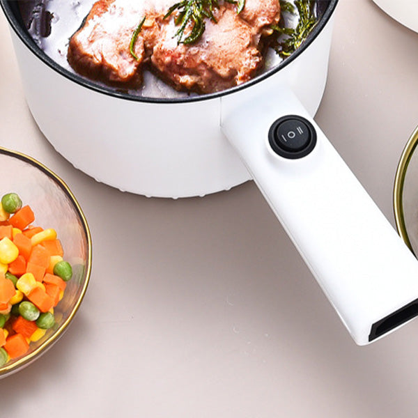 Non-Stick White Electric Hotpot 450W Multifunctional Direct Power Cooker For Noodles Egg Steam With Handle - 18cm - Shop N Save