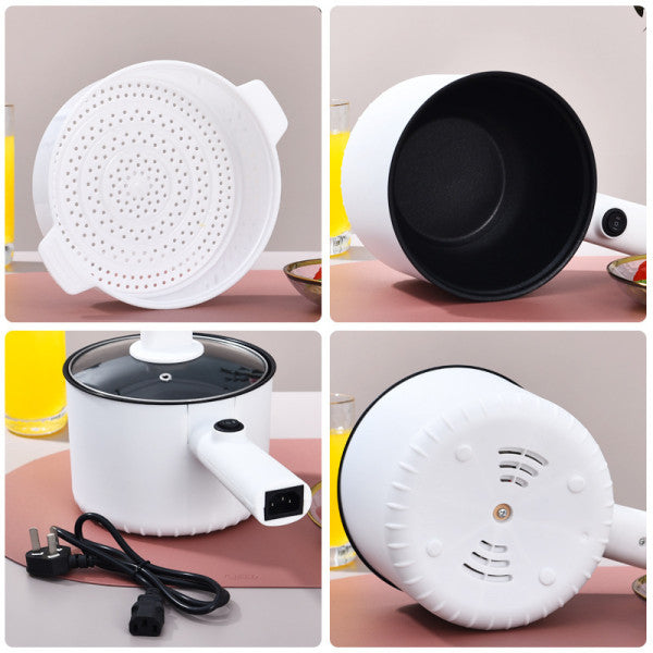 Non-Stick White Electric Hotpot 450W Multifunctional Direct Power Cooker For Noodles Egg Steam With Handle - 18cm - Shop N Save