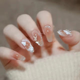 24 PCs Butterfly Pattern Shiny Indoor DIY Shiny Printed Party Wear Fake Nails With Glue