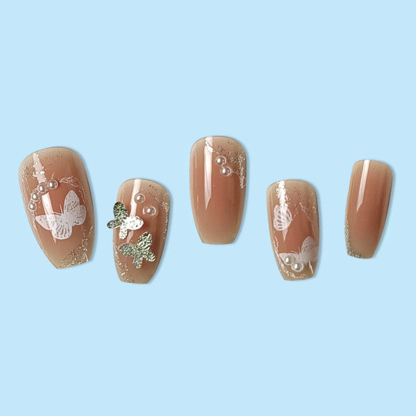 24 PCs Butterfly Pattern Shiny Indoor DIY Shiny Printed Party Wear Fake Nails With Glue