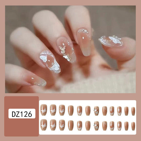 24 PCs Butterfly Pattern Shiny Indoor DIY Shiny Printed Party Wear Fake Nails With Glue