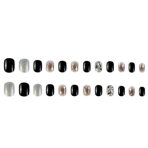 24 PCs Two Tone Shiny Adhesive Indoor DIY Shiny Printed Party Wear Fake Nails With Glue