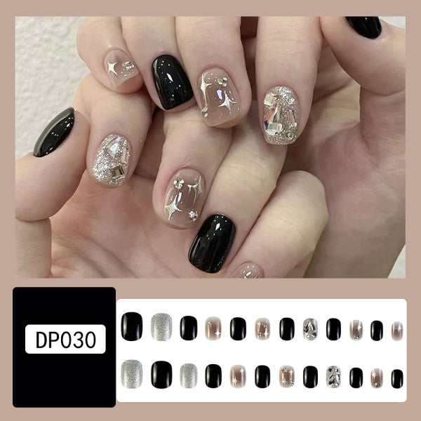 24 PCs Two Tone Shiny Adhesive Indoor DIY Shiny Printed Party Wear Fake Nails With Glue