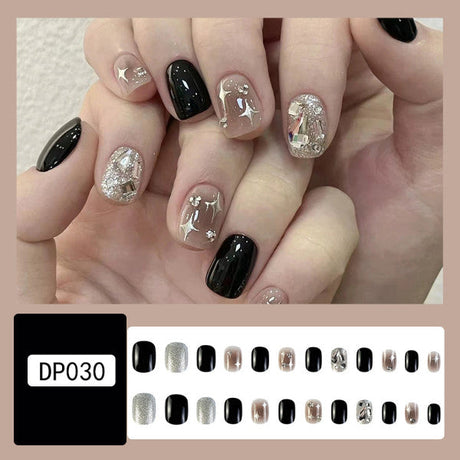24 PCs Two Tone Shiny Adhesive Indoor DIY Shiny Printed Party Wear Fake Nails With Glue