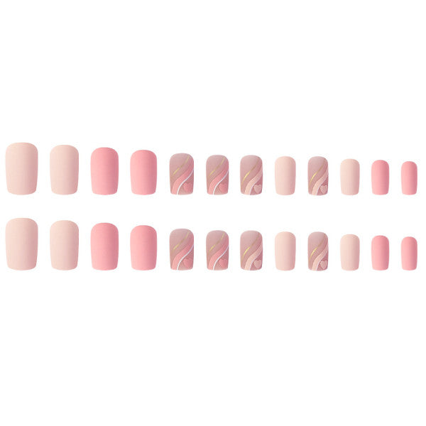 24 PCs Pinkish Beauty Heart Art Indoor DIY Shiny Party Wear Fake Nails With Glue