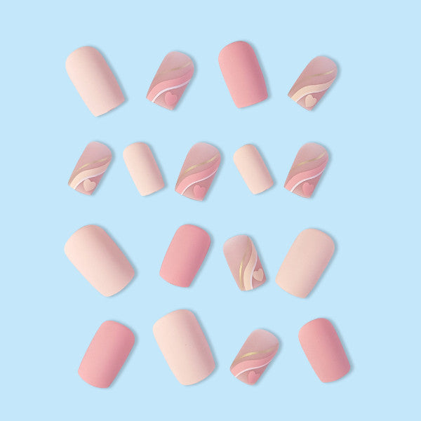 24 PCs Pinkish Beauty Heart Art Indoor DIY Shiny Party Wear Fake Nails With Glue