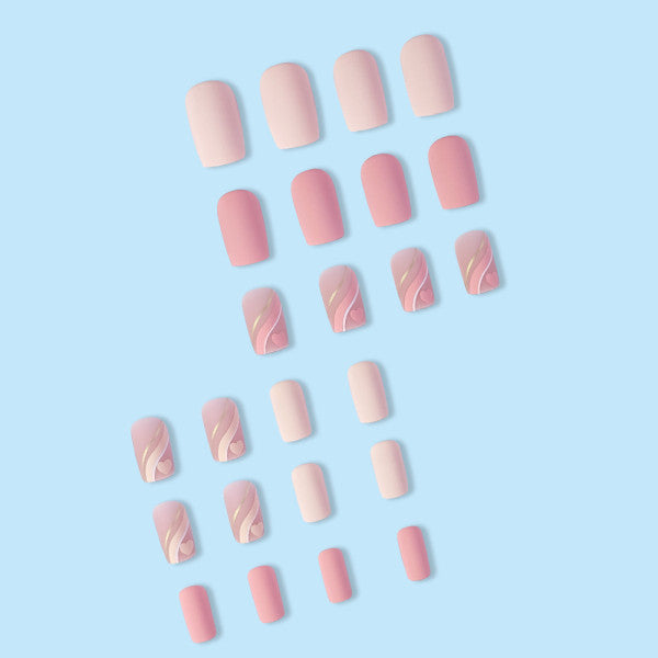 24 PCs Pinkish Beauty Heart Art Indoor DIY Shiny Party Wear Fake Nails With Glue