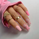 24 PCs Pinkish Beauty Heart Art Indoor DIY Shiny Party Wear Fake Nails With Glue