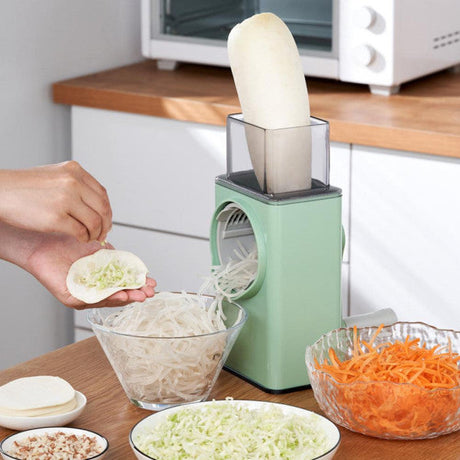 4 In 1 Vegetable Cutter Fruit Slicer Slicing Machine Kitchen Gadget Steel Blade Rotary Cutting Tool Grater - Green - Shop N Save