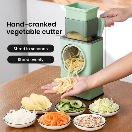 4 In 1 Vegetable Cutter Fruit Slicer Slicing Machine Kitchen Gadget Steel Blade Rotary Cutting Tool Grater - Green - Shop N Save