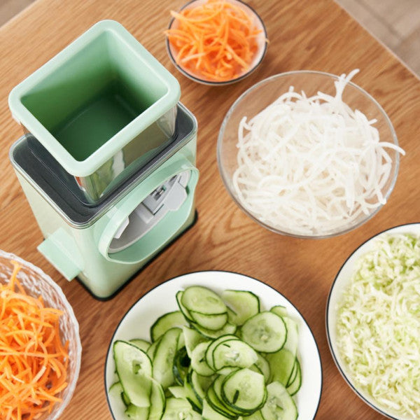 4 In 1 Vegetable Cutter Fruit Slicer Slicing Machine Kitchen Gadget Steel Blade Rotary Cutting Tool Grater - Green - Shop N Save