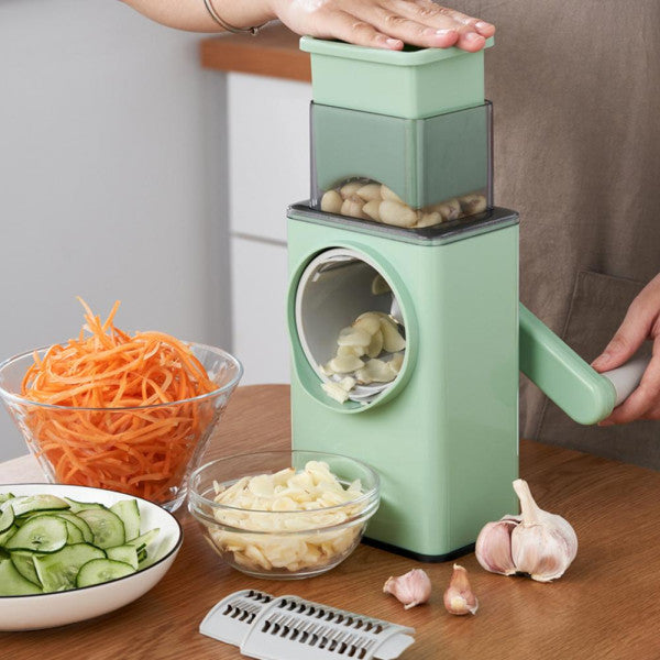 4 In 1 Vegetable Cutter Fruit Slicer Slicing Machine Kitchen Gadget Steel Blade Rotary Cutting Tool Grater - Green - Shop N Save