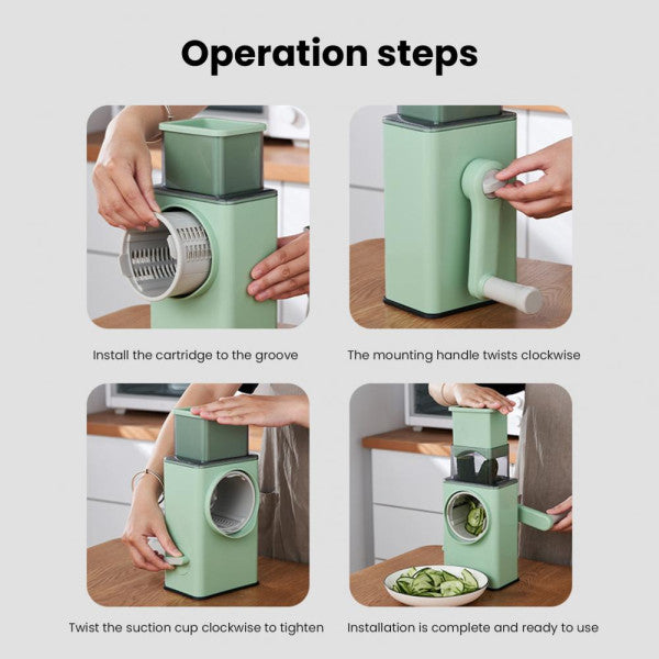 4 In 1 Vegetable Cutter Fruit Slicer Slicing Machine Kitchen Gadget Steel Blade Rotary Cutting Tool Grater - Green - Shop N Save