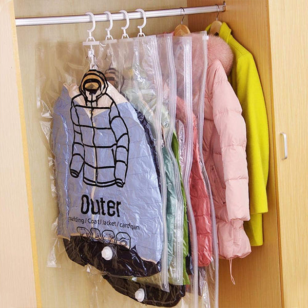 1 Piece Vacuum Seal Foldable Space Saver Garment Clothes Compression Organizer Storage Bags With Hanger - 67 X 110cm