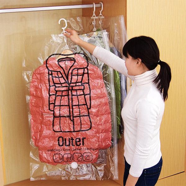1 Piece Vacuum Seal Foldable Space Saver Garment Clothes Compression Organizer Storage Bags With Hanger - 67 X 110cm