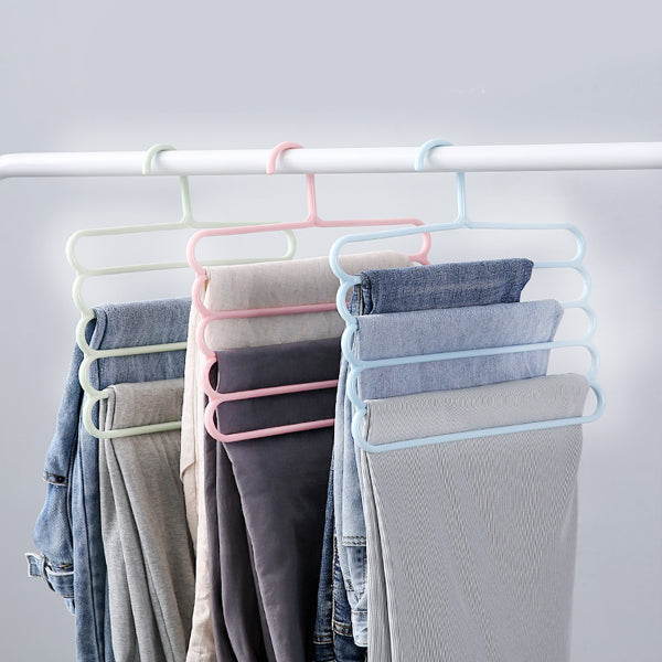 3 Pieces Light Weight Multifunctional 5 Layers Clothes Pants Trousers Wardrobe Hangers Holders Storage Rack Space Saver - Multicolor