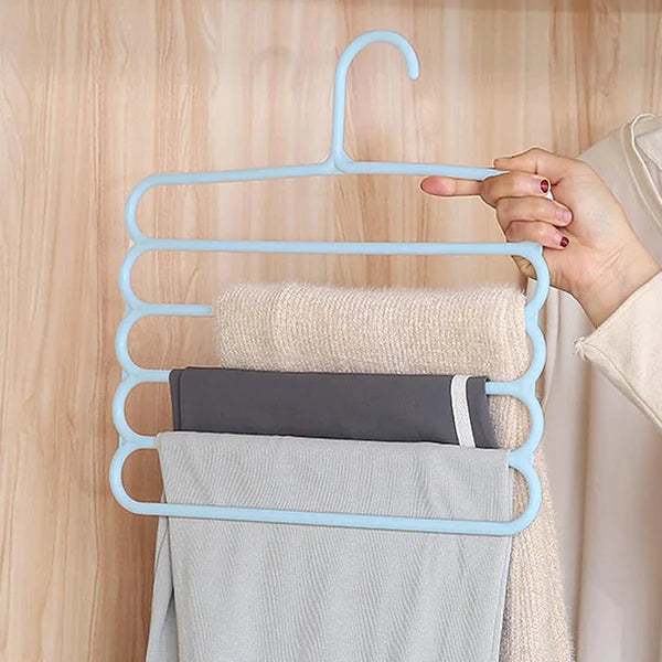 3 Pieces Light Weight Multifunctional 5 Layers Clothes Pants Trousers Wardrobe Hangers Holders Storage Rack Space Saver - Multicolor
