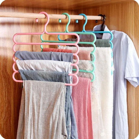 3 Pieces Light Weight Multifunctional 5 Layers Clothes Pants Trousers Wardrobe Hangers Holders Storage Rack Space Saver - Multicolor