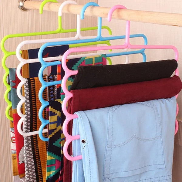 3 Pieces Light Weight Multifunctional 5 Layers Clothes Pants Trousers Wardrobe Hangers Holders Storage Rack Space Saver - Multicolor
