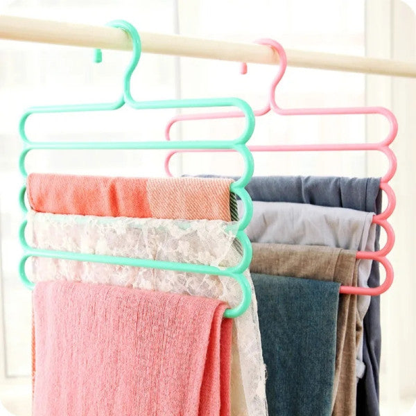 3 Pieces Light Weight Multifunctional 5 Layers Clothes Pants Trousers Wardrobe Hangers Holders Storage Rack Space Saver - Multicolor