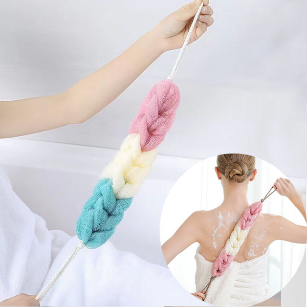 Long Size Bath Strip Rub Back Bath Flower Ball Bathroom Bathing Scrubber Cleaning Body Washing Cleaner Cleansing Hanging Wash Exfoliator - Pink Blue